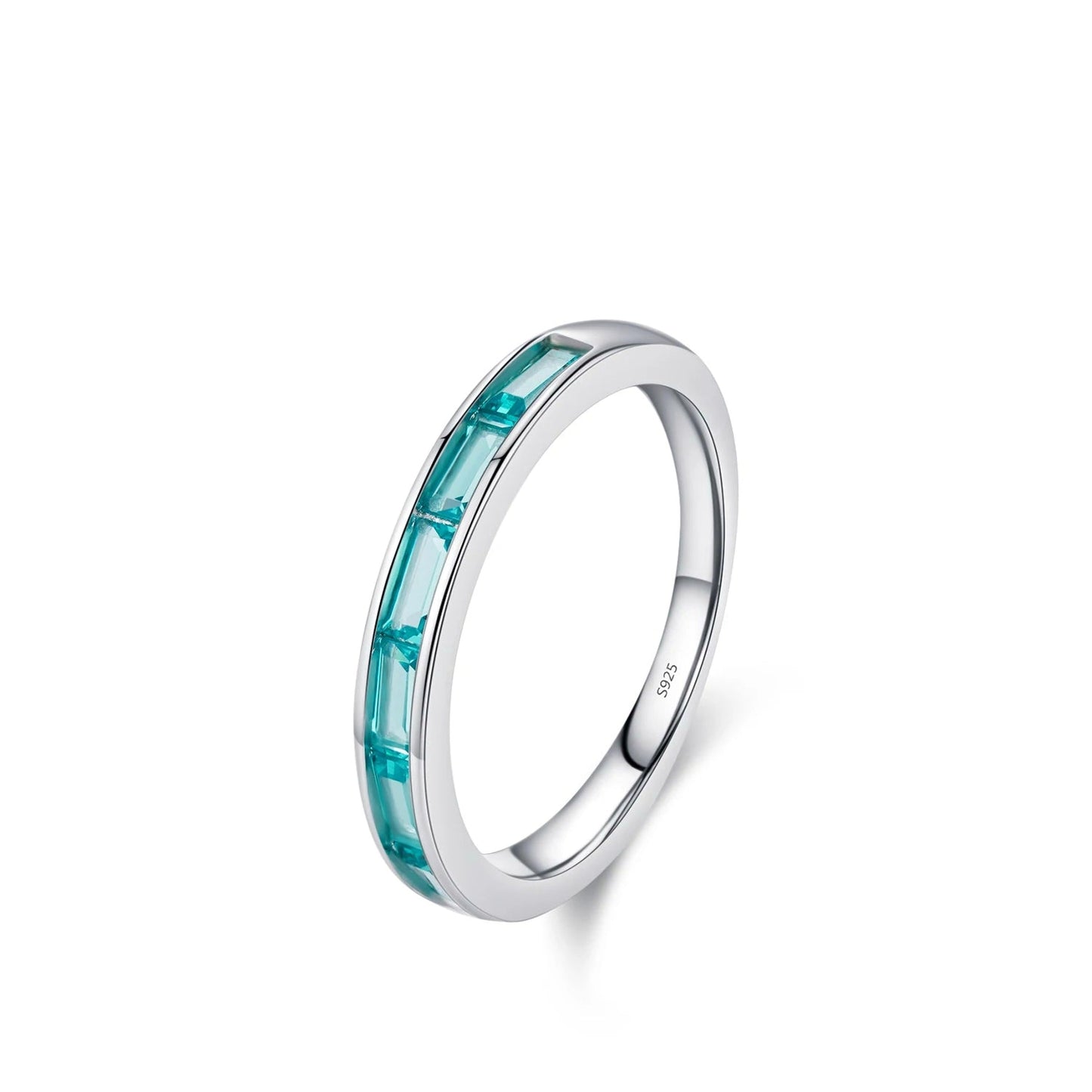 925 Sterling Silver Crown Ring with Paraiba Emerald-Cut Zircon