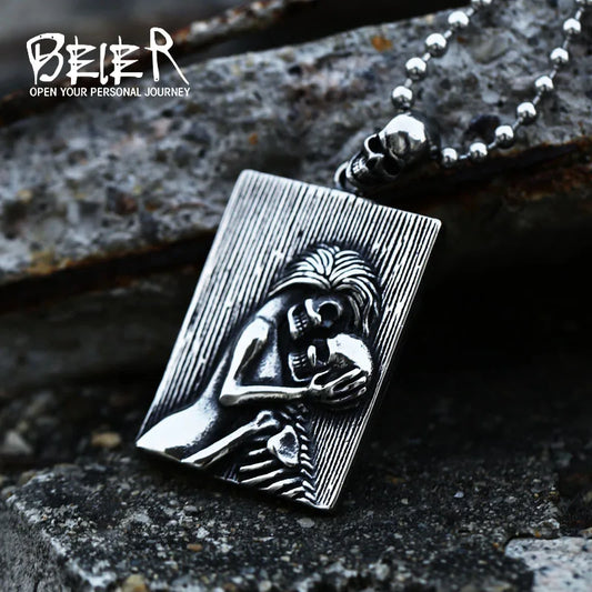 Beier Fashion Punk Stainless Steel Eros Skull Pendant Chain Necklace men Jewelry gift LHP184