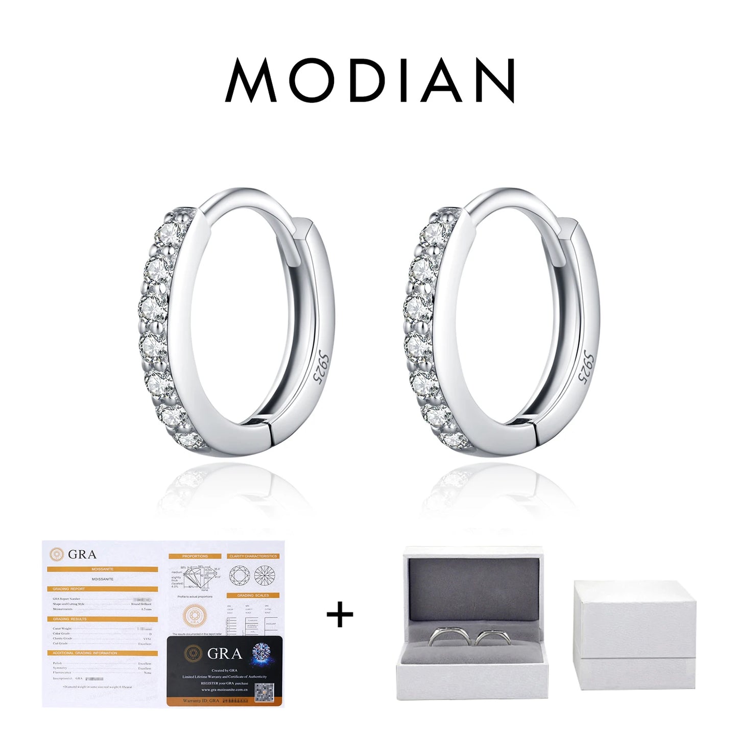 MODIAN D Color Sparkling Moissanite Earrings 925 Sterling Silver Classic Shining Circle Hoop Earrings For Women Fine Jewelry