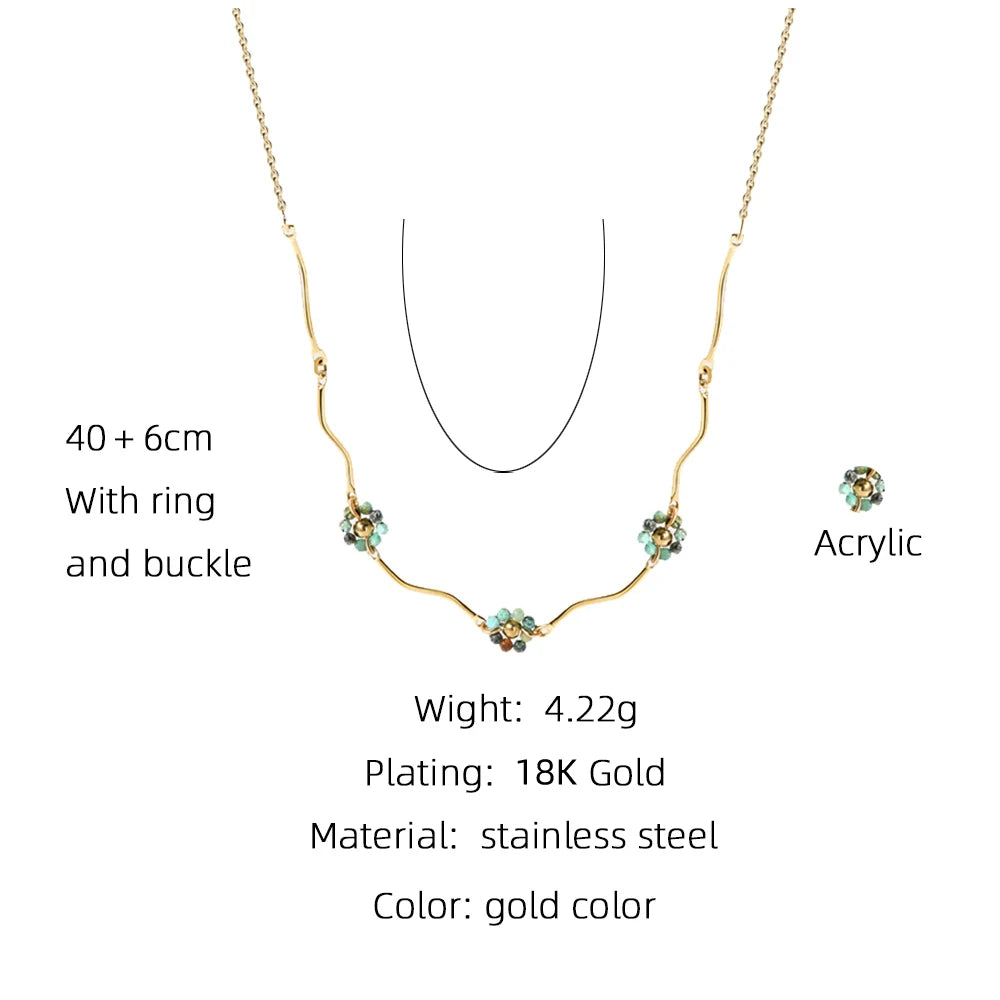 18K Gold Plated Stainless Steel Necklace for Women – Trendy Splice Chain with Acrylic and Natural Stone