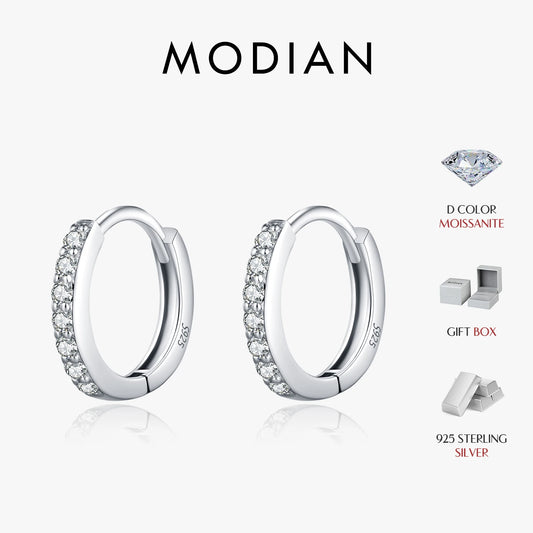 MODIAN D Color Sparkling Moissanite Earrings 925 Sterling Silver Classic Shining Circle Hoop Earrings For Women Fine Jewelry