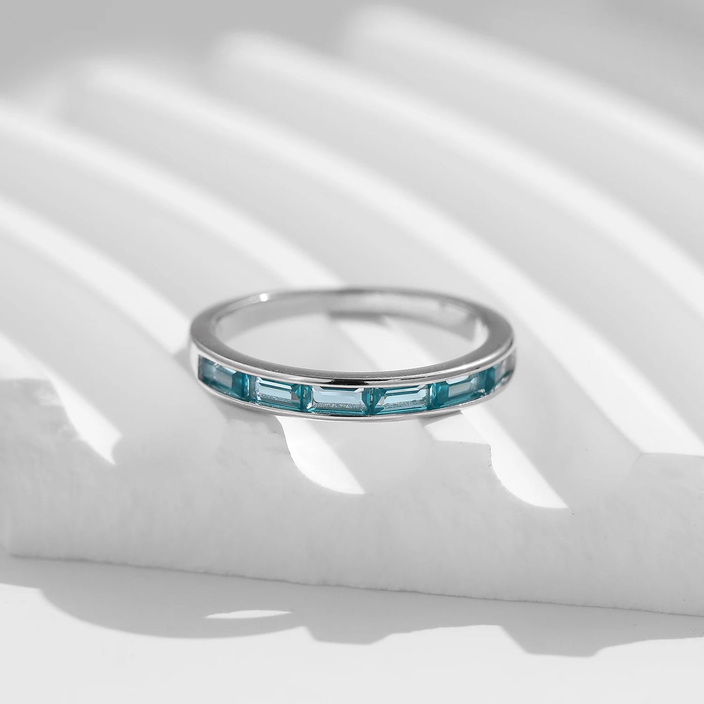 925 Sterling Silver Crown Ring with Paraiba Emerald-Cut Zircon