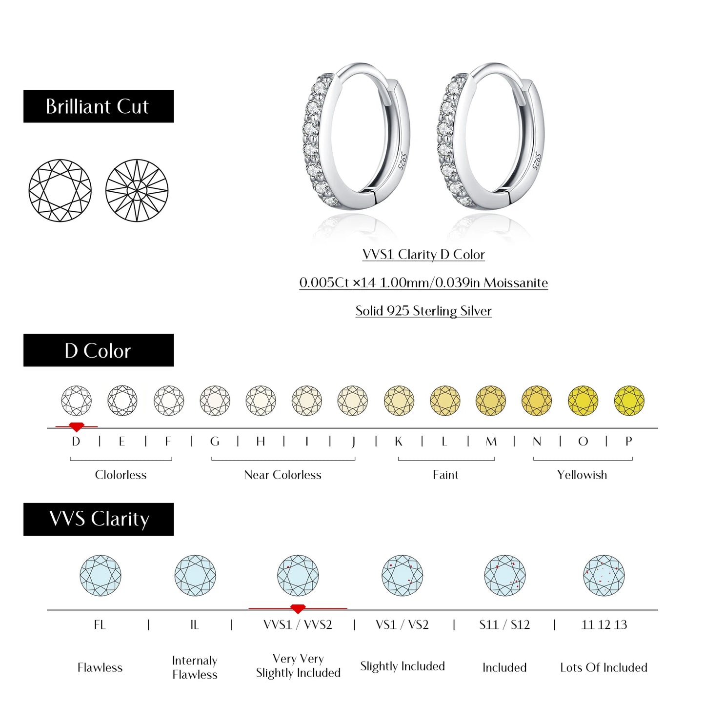 MODIAN D Color Sparkling Moissanite Earrings 925 Sterling Silver Classic Shining Circle Hoop Earrings For Women Fine Jewelry