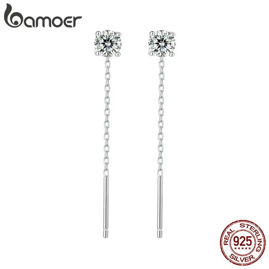 BAMOER Moissanit-Ohrhänger/Tropfenohrringe für Damen, 925er Sterlingsilber, Moissanit, platiniert, hypoallergene Ohrringe