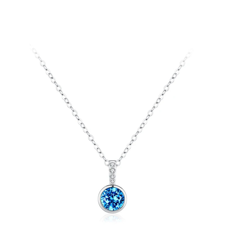 Ailmay 925 Sterling Silver Charm Blue Dazzling CZ Pendant Necklace Platinum Plated Necklace For Women Romantic Wedding Jewelry