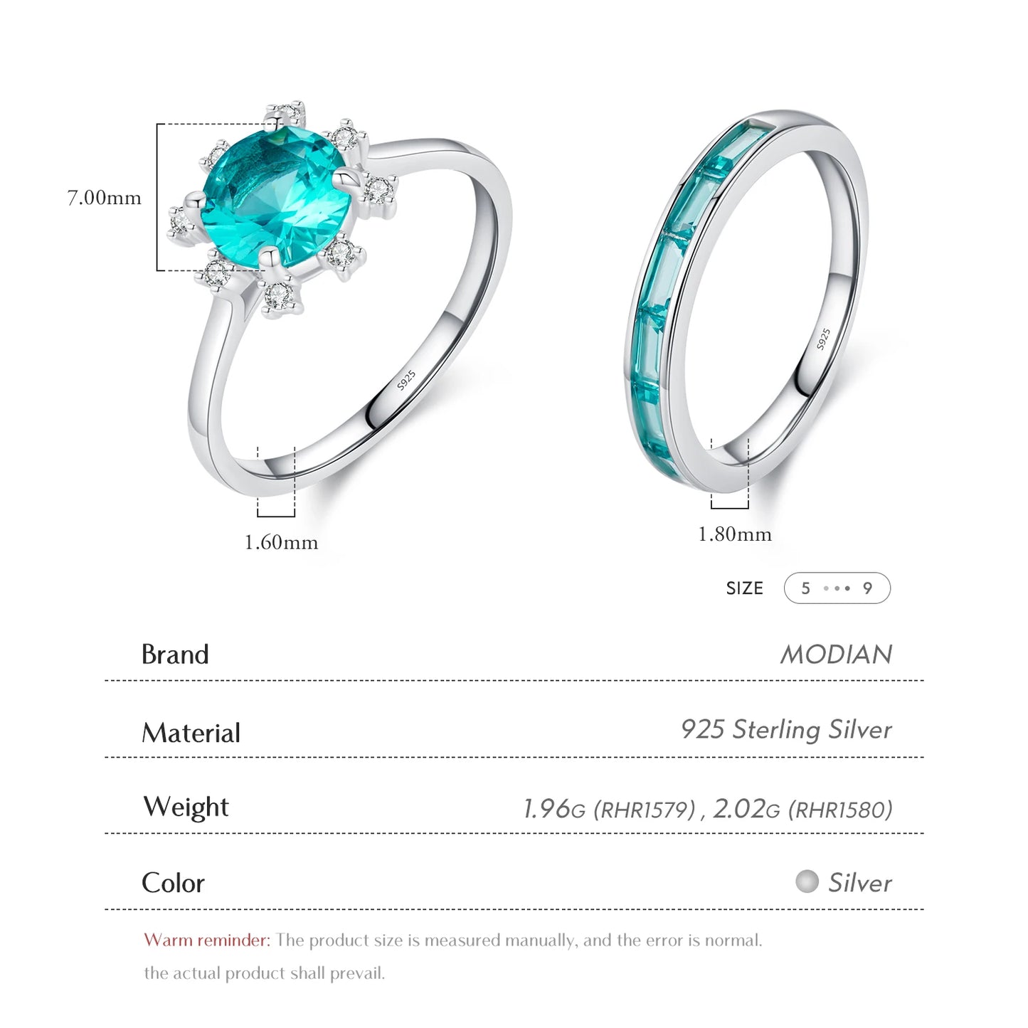 925 Sterling Silver Crown Ring with Paraiba Emerald-Cut Zircon