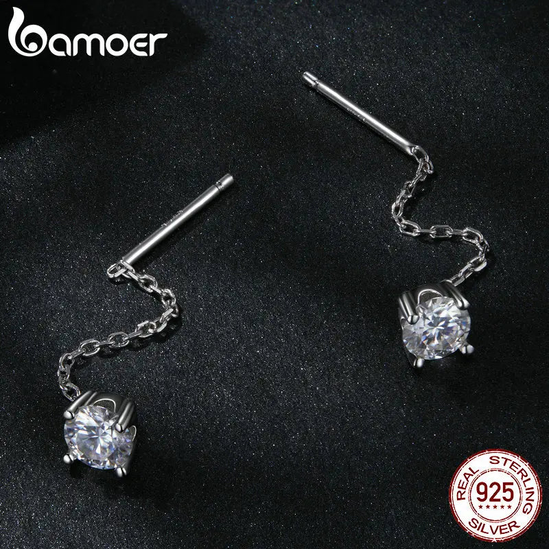 BAMOER Moissanite Threader/Drop Earrings for Women, 925 Sterling Silver Moissanite Platinum Plated Chain Hypoallergenic Earrings