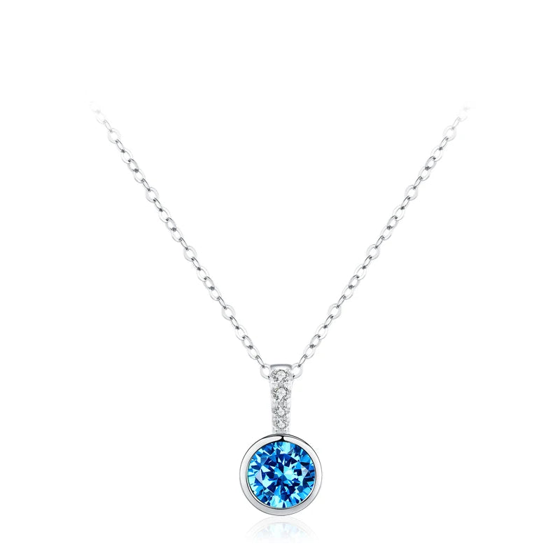 Ailmay 925 Sterling Silver Charm Blue Dazzling CZ Pendant Necklace Platinum Plated Necklace For Women Romantic Wedding Jewelry